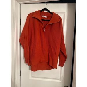 Anrabess Womens oversized knit Quarter-zip sweater drop sleeve Rust orange S